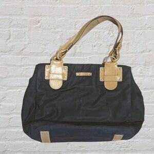 Kate Spade Silky Soft Black Tote Type Handbag with Brown Leather Straps